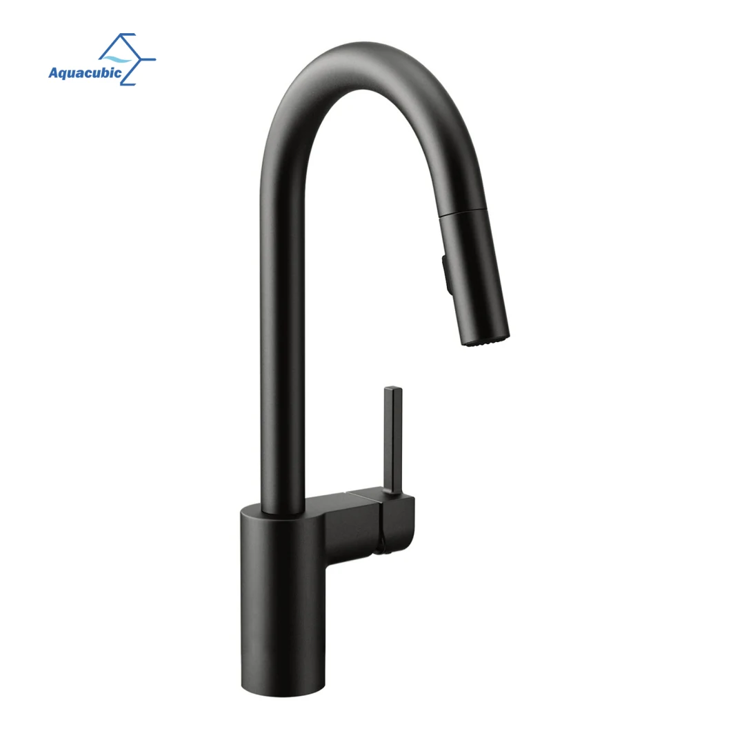 Aquacubic Modern Lead Free Cupc Metal Construction Matte Black Pull Down Single Hole Kitchen Faucets