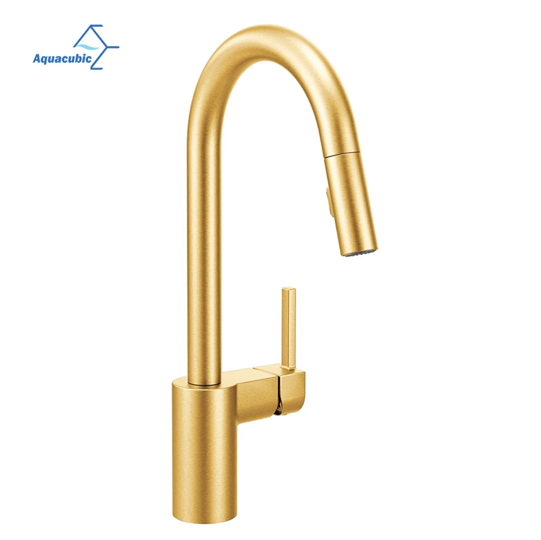 USA Cupc Certified Gold Color Single Handle Pull Down Kitchen Sink Faucet