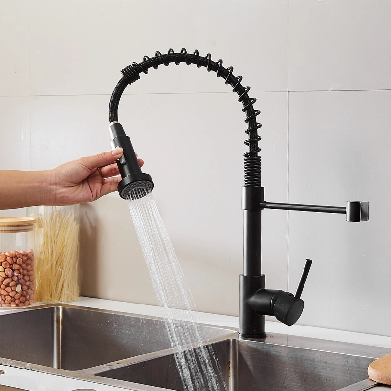 Deck Mounted Mixer Tap Matte Black Kitchen Faucet 360 Degree Rotation Sprayer Hot Cold Faucet