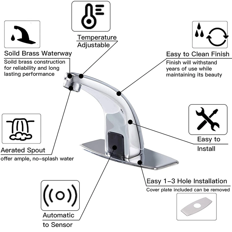 Touchless Induction Vanity Faucet Chrome Bathroom Automatic Touch Sensor Basin Tap Sink Faucet