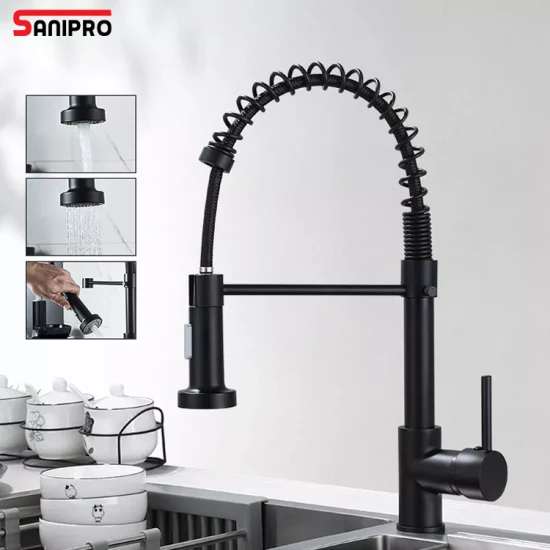 Grifo para fregadero de acero inoxidable Sanipro, grifo de cocina con resorte y rociador extraíble